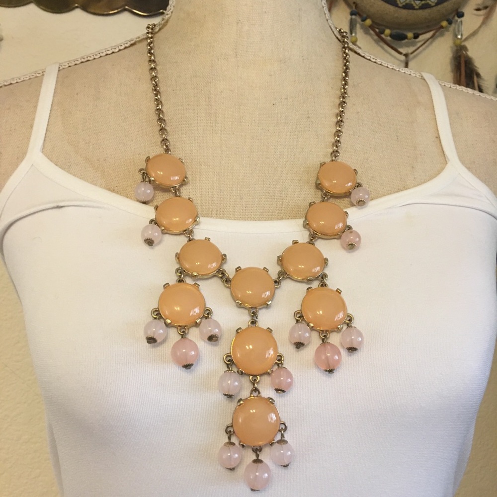 Glass cabochon and bead chandelier necklace